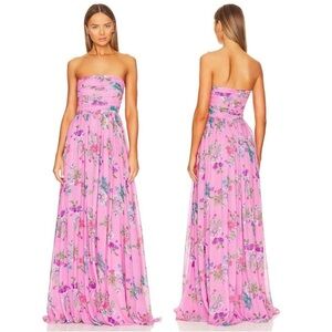 Sau Lee Strapless Floral Dress